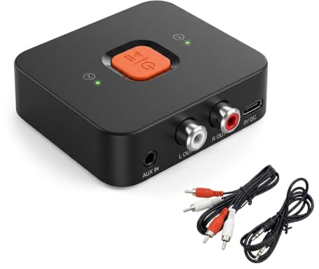 Umllpet Bluetooth 6.0 adapter, mottagare, ljudmottagare med 3,5 mm AUX och RCA, dubbel utgång för stereosystem, bilradio, förstärkare, ansluter 2 enheter samtidigt, 10–20 m räckvidd