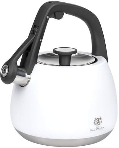 KARL HAUSMANN Hervidor de Agua para Inducción - 2.2L - Blanco Tetera de Acero Inoxidable con Silbato y Asa que No se Calienta - Para Induccion, Gas y Vitroceramica - Chaleira