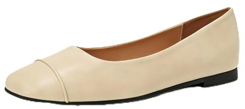 Dam Fyrkantig tå Balettskor Låg Slip On Äkta Läder Tåtryck Fransk Stil Minimalistisk Kontor Fritid Business Casual, Aprikos, 37 EU