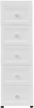 Armadio portaoggetti, 5 cassetti, bianco, salvaspazio e mobile con ruote, 25 x 34 cm, ideale per vestiti, cosmetici, giocattoli in camera da letto, bagno, cameretta dei bambini