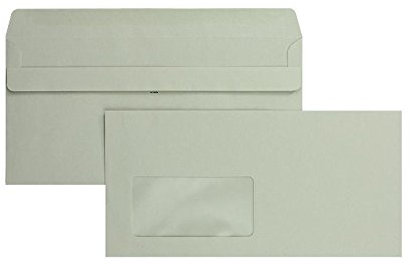 1000 Stück, Farbige Briefumschläge, DIN Lang, Selbstklebung, Gerade Klappe, 75 g/qm Recycling, Mit Fenster, Grau, Blanke Briefhüllen