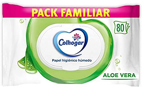 Colhogar Aloe x80 - Carta igienica umida usa e getta con estratto di aloe vera - priva di alcool - dermatologicamente testata, confezione da 80 salviettine umidificate e monouso per WC