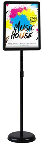 HUAZI A4 Sign Stand Floor Sign Holder Both Vertical & Horizontal View Displayed,Snap-Open Frame with Safety Corner for School Church Business Show,Black