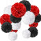 MAKFORT 15er Set Pompoms Deko Bunt Seidenpapier Pompons für Hochzeit, Geburtstag, Party Schwarz Rot Weiß