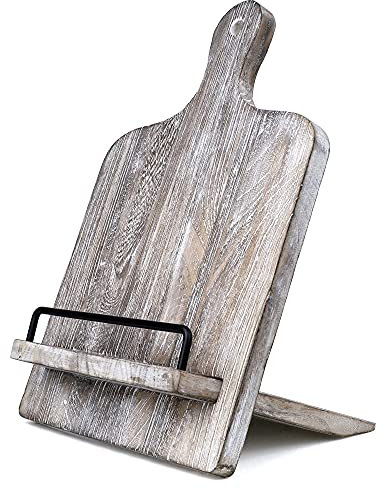 Cookbook Stand Recipe Book Stand: Cook Book Stand for Kitchen Counter, Rustic Cook Book Stand Adjustable Tablet Cookbook Holder, Wood Cutting Board Style Cooking Gift for Woman - Gray