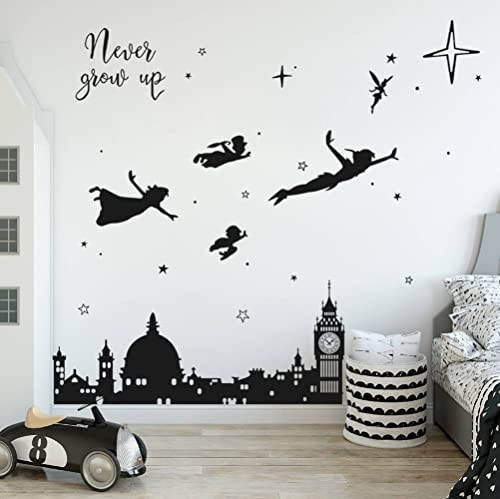 Runtoo Never Grow Up Calcomanías de Pared para Habitación de Bebé y Niños - Diseño de Paisaje Urbano del Big Ben - Decoración de Pared