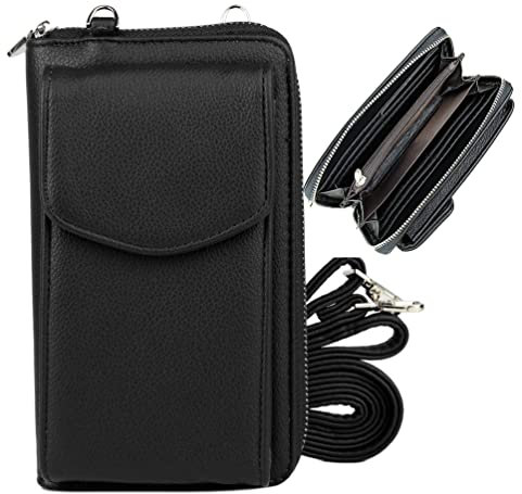 irisaa Geldbörse Damen mit Handyfach, RFID Schutz und Viele Kartenfächer, Crossbody Handytasche mit Geldbeutel Kleine Umhängetasche mit Verstellbarem Schultergurt, Damen Tasche:weich-schwarz