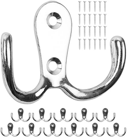 Crochet à visser, 12 pièces, en argent, extérieur 54 x 40 x 15 mm, crochet double avec vis à bois, boucle de vestiaire pour porte, salle de bain, cuisine, couloir, attache métallique DIY