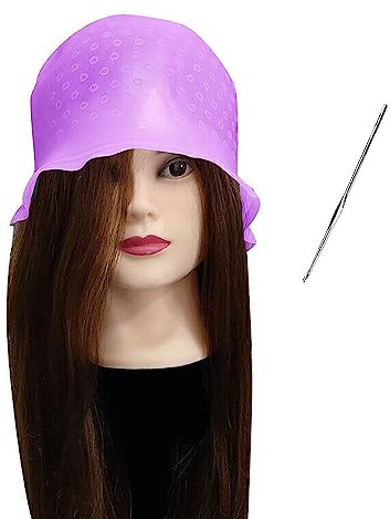 1 Pc Purple Reusable Silicone Hair Coloring Highlighting Cap, Hair Dyeing Cap for Hair with Hook for Hair Coloring Salon Hairdressing Tool