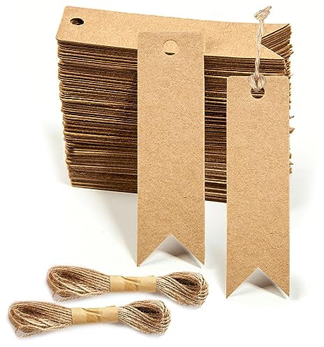 Geschenkanhänger Kraftpapier Klein 200 Stk Geschenk Anhänger Papier Etiketten Tags 7 x 2cm mit Juteschnur zum Beschriften Hochzeit Weihnachten