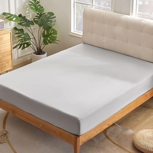 SONIVE Spannbettlaken 160x200cm,Bettlaken 160x200cm aus 100% 200TC Baumwolle, Oeko-TEX Leintuch,Bettbezug, HellGrau