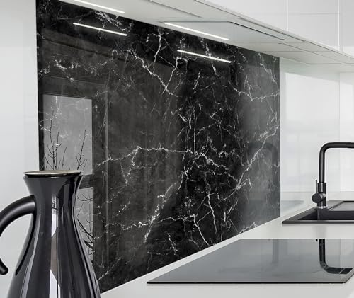 timalo Spritzschutz Wand für Herd, Küche Küchenrückwand Glasoptik | Acryl Glas 2mm | Glasrückwand Acrylglas Wandpaneele Rückwandschutz Platte | 80x50cm Schwarzer Marmor