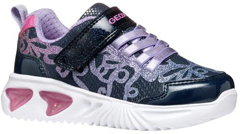 Geox J Assister Girl A Sneaker, Navy/Lilac, 28 EU