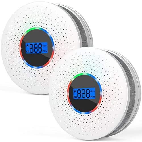 Smoke and Carbon Monoxide Alarm, Dual Sensor Combination Smoke Alarm and Carbon Monoxide Detector and Replaceable Battery Smoke and CO Alarm with Digital Display for Your Home, Garage, Office, 2-Pack