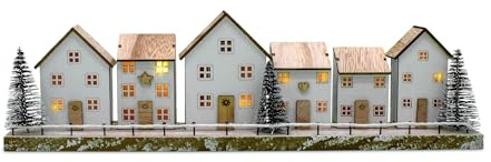 Spetebo LED-julscen i trä, vitt batteridriven – 40 x 11 cm – dekorativt vinterlandskap, varmt vitt, upplyst – julby, vinter, stadsbord, dekoration, fönsterdekoration