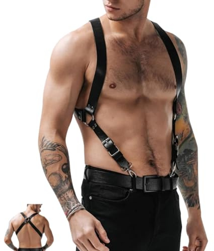 TWBQND Men's Sexy Leather Shoulder Belt Adjustable Punk Breastplate Chest Belt Stylish Waist Harness Tough Gay Behind Cross Body Straps Body Jewelry Costumes Dress Up for Party Club Bar
