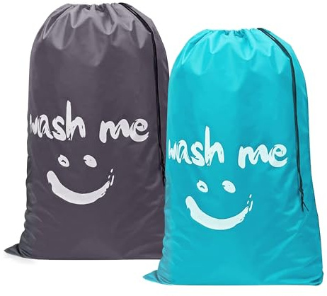 Saco Ropa Sucia Bolsa Ropa Sucia Viaje Fácil De Transportar, Gran Capacidad, Adecuada Para Viajes, Camping, Baño, Casa o Dormitorio Bolsa De Lavandería De 2 Piezas (Azul + Gris)