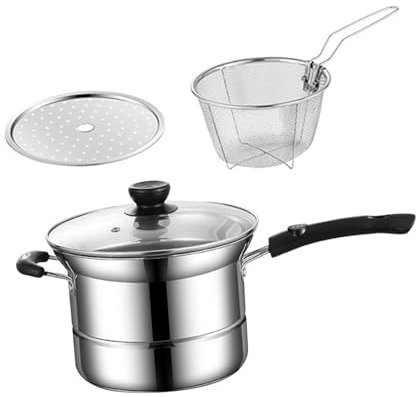Baoblaze Pentola in acciaio inox, pentola per con coperchio, manico ergonomico, cestello scolapasta con vaporiera per pasta, sughi bollenti, Manico Lungo