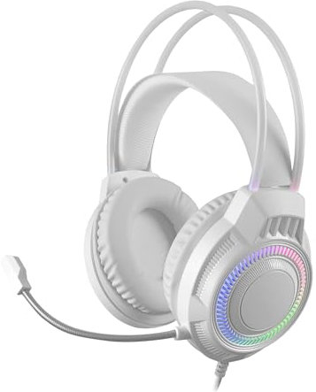 Mars Gaming MH124, Auriculares Gaming FRGB Rainbow, Diseño Ergonómico, Micrófono Flexible, Control de Volumen, Windows, Linux, Mac, PS4, PS5, Xbox One, Xbox Series X|S, Switch, Switch 2, Blanco