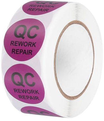 QUARKZMAN 1 Rollo 500 Pcs Etiquetas de Control de Calidad de Reparación de Qc, Pegatinas de Control de Calidad de Inventario Redondas de 1 para Organización de Gestión de Almacén, Púrpura