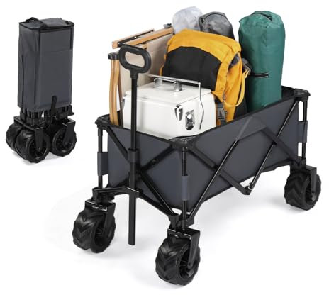 LEADZM Chariot à roulettes Tout Terrain, Capacité portante 91KG 200lbs, 107x54x91 cm, Chariot de Plage Pliable pour Extérieur Camping Festival,Courses,Jardin (Gris)