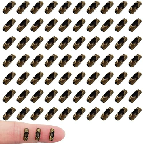70Pcs Bronze Ball Chain Connectors Fit for 3mm 3.2mm Beaded Chains Pull Connector Clasps for Roman Rollers Blinds Ceiling Fan Decor Chain Repair Jewelry Making Accessorie Clips for DIY Crafts