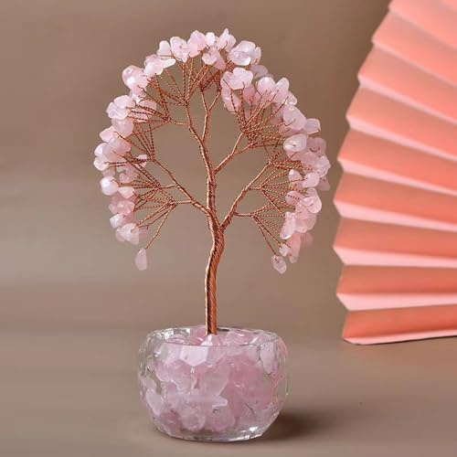 Aisamco Chakra Árbol de Cristal curativo de la Vida, Cristales y Piedras curativas, árboles bonsái, energía Positiva, Riqueza, Buena Suerte, decoración de Oficina en casa de Feng Shui (Rosado)