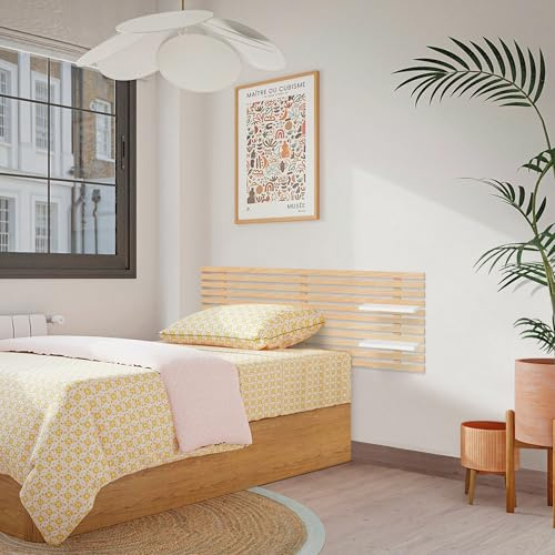 DHOME Testiera in Legno Riciclato DM con Ripiani Stile Pallet Comodino Mensole Stile Giapponese Letto Nordico Ferramenta Inclusa (Legno Naturale/Bianco, Lit 105cm)
