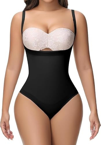 Shapewear Bodysuits for Women Tummy Control Body Shaper Thong Fajas Colombianas Shapewear Seamless Sculping Underwear Open Bust Bodysuit Short Compression Garment Shaping Black S-M