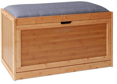 Relaxdays Panca con Scarpiera da Ingresso o Camera da Letto, bambù, 2 Scomparti, HLP 49x80x30 cm, Naturale Grigio