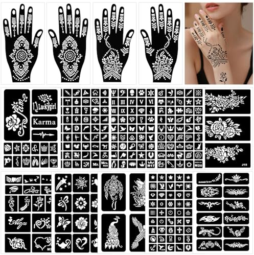 281 henna stenciler, 10 ark tillfälliga henna tatueringsmallar, olika storlekar henna tatuering set tillbehör tillfälliga tatueringar gör-det-själv kroppskonst
