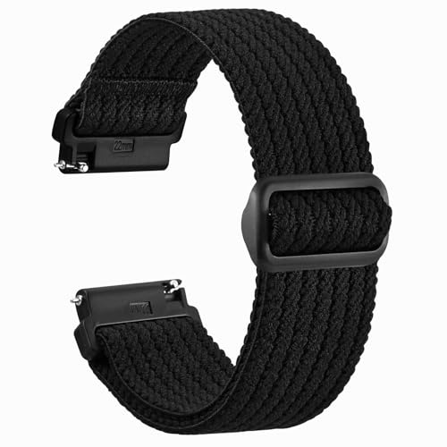 WOCCI 22mm Correa de Reloj de Tela de Nailon Suave, Longitud Larga para Muñecas Grandes, Hebilla Negra (Negro)
