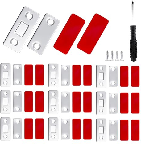 10 magneti per porta magnetica, ultra sottili, per porte dell'armadio, chiusura magnetica, per porta, armadio, chiusura magnetica, porta scorrevole, chiusura magnetica, chiusura magnetica + cacciavite