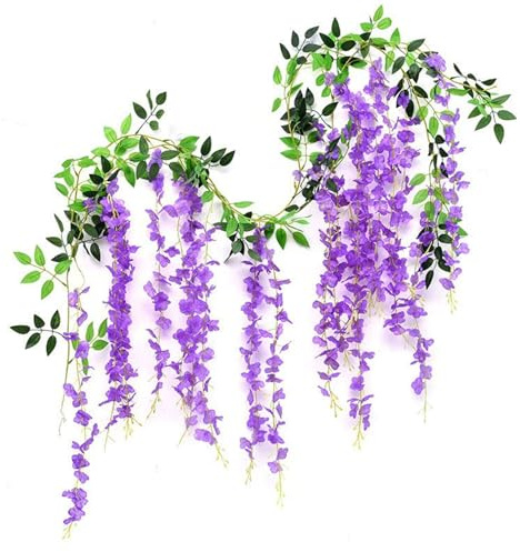 KASESSS 2 Pezzi Glicine Fiori Finti, Fiori Finti per Decorazioni, 180cm Ghirlande di Fioris Artificiali, Fioris Artificiali Spighe Fiorite Realisticamente Morbido per Matrimonio Festa Soggiorno Viola