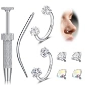 WillTen 2 Pezzi Anello per Naso a Ferro di Cavallo Gioielli per Piercing al Setto, 18G 20G Acciaio Inossidabile Doppia Gemma Ferro di Cavallo Piercing Forma a U Mezzo Cerchio 6mm 8mm, Argento e Oro
