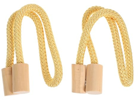 MAGICLULU Abrazaderas Magnéticas para Cortinas Estilo Europeo, 2 Piezas, Cuerda Trenzada de Poliéster, Imán de Madera Dorado, Accesorio Práctico para Decoración y Sujeción de Cortinas