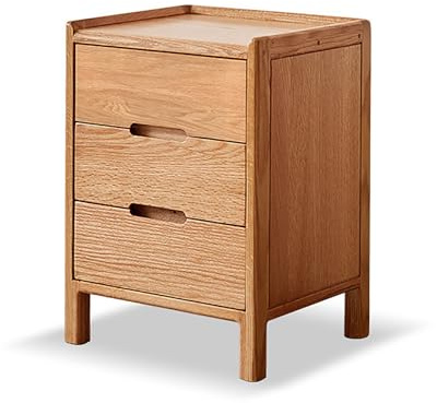 Mesita de noche de madera maciza, moderna de mediados de siglo, con 3 cajones, armario de almacenamiento, bordes redondeados, diseño resistente para espacios pequeños