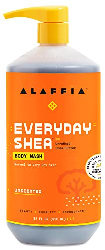 Alaffia EveryDay Shea Body Wash, Naturally Moisturizing Cleanser for All Skin Types with Fair Trade Shea Butter, Neem & Coconut Oil, Unscented, 32 fl oz