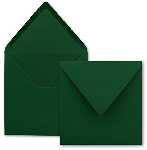 100x Quadratische Briefumschläge in Dunkelgrün (Grün) - 15,5 x 15,5 cm - ohne Fenster, mit Nassklebung - 110 g/m² - Für Einladungskarten zu Hochzeit, Geburtstag und mehr - Serie FarbenFroh