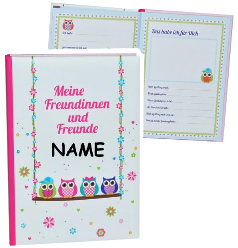 Meine Freunde Buch - Eulen & Blumen - für Kinder & Erwachsene - mit Namen - dick gebunden für Schulfreunde Poesie A5 Hardcover - Freundebuch Poesiealbum K..
