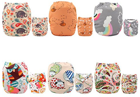 ALVA Baby Stoffwindel, Einheitsgröße, verstellbar, waschbar, wiederverwendbar, für Babys, Mädchen und Jungen, 6 Stück mit 12 Einlagen (Unisex, Farbe 27)