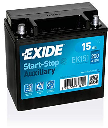 Exide Ek151 Agm Car Battery 15 Ah