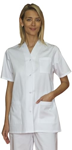 SNV Tunique médicale femme manche courte col V blouse médicale professionnelle fermeture par boutons pressions uniforme médicale femme Blanc M