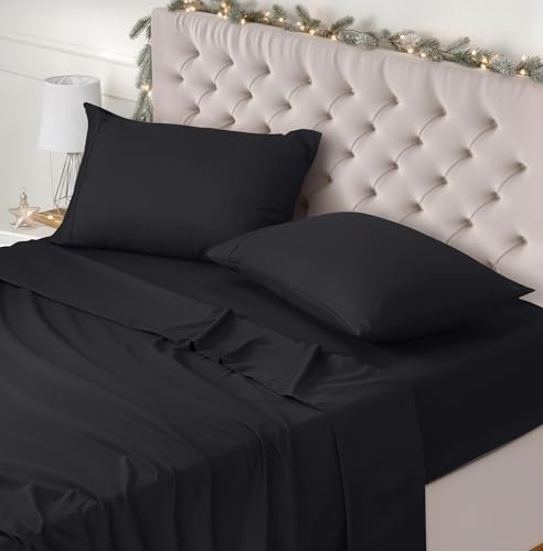 Utopia Bedding Juego de Sabanas 4 Piezas 150x200 - Poliéster Microfibra Cepillada - Oeko-Tex Certificado - Sábana Bajera, Sábana Plana y 2 Fundas de Almohada 50x75 (Cama 150, Negro)