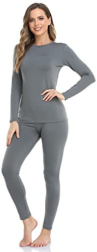 WEERTI Thermal Underwear for Women Long Johns with Fleece Lined Base Layer Women Cold Weather Top Bottom-Grey 3XL