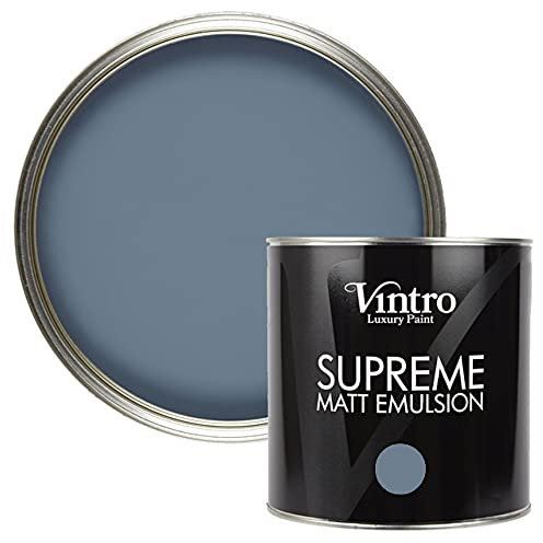 Vintro | Luxury Matt Emulsion | Blue | Smooth Chalky Finish | Multi Surface Paint | for Walls, Ceilings, Wood and Metal | 2.5L (Chiswick House)
