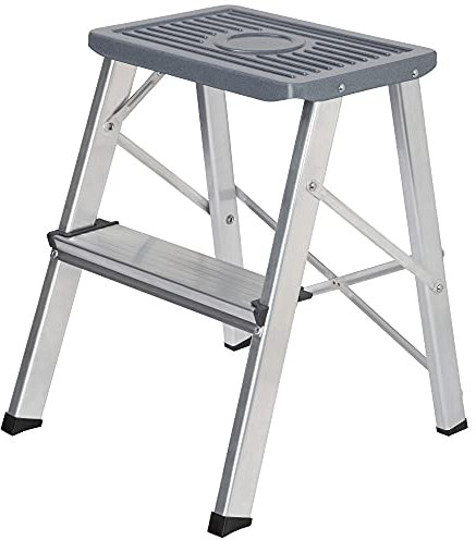 packer PRO Escaleras Plegables Aluminio de Tijera Super Resistente hasta 150Kg, Acero y Aluminio Antideslizantes, Altura de Trabajo hasta 245cm, 2 Peldaños