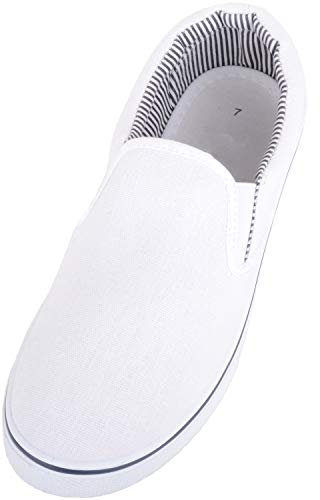 ABSOLUTE FOOTWEAR Mens Lightweight Summer Canvas Slip On Trainers Pumps with Twin Gusset - White - UK 9 / EU 43