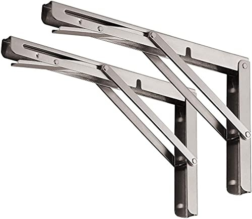 YUMORE Supports d’Étagère Pliables 600mm,Équerre Pliante en Acier Inoxydable Console Murale Supports de Table Flottants Equerre Pliable pour établi, Charge Maximale 150kg, lot de 2