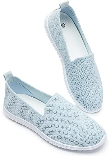 BABUDOG Women's Mesh Flats Shoes Breathable Slip on Shoes Casual Black and White Flats Comfortable Walking Shoes(Blue.US9)